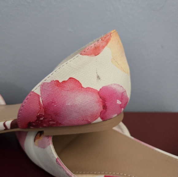Just Fab Steal The Show Pink Floral Faux Leather D'Orsay Flats 7.5 (Runs Big) - Picture 8 of 12